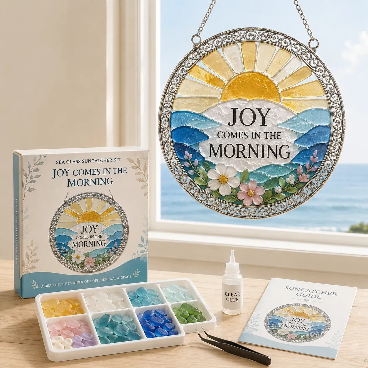 ⏳ Last Day 49% OFF – ✝️ Beginner-Friendly DIY Scripture Sea Glass Suncatcher Kit Collection | Complete Kit with Frosted Sea Glass Pieces, Clear Adhesive & Step-by-Step Guide Included 💕