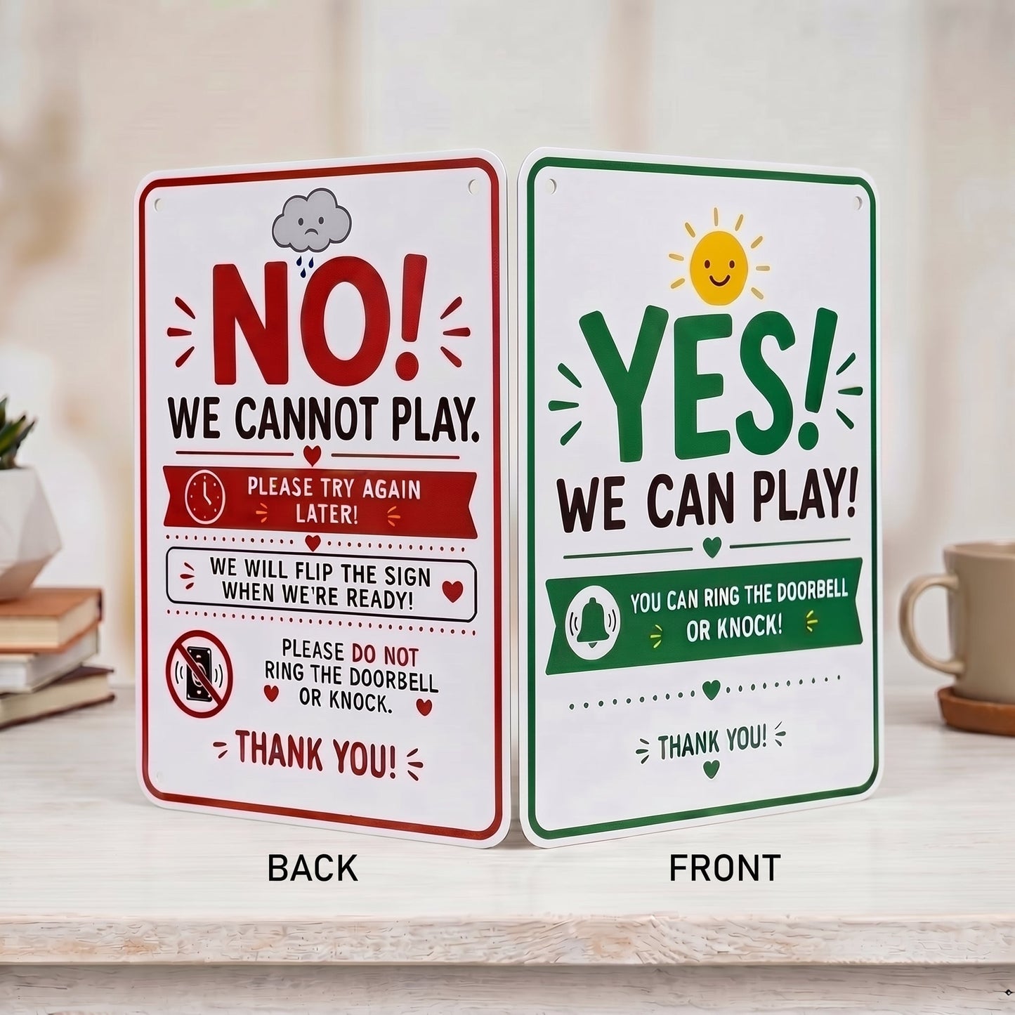 Summer Quiet Time Doorplate, Flipable Yes No Playtime Hanging Plaque 8×12Inch