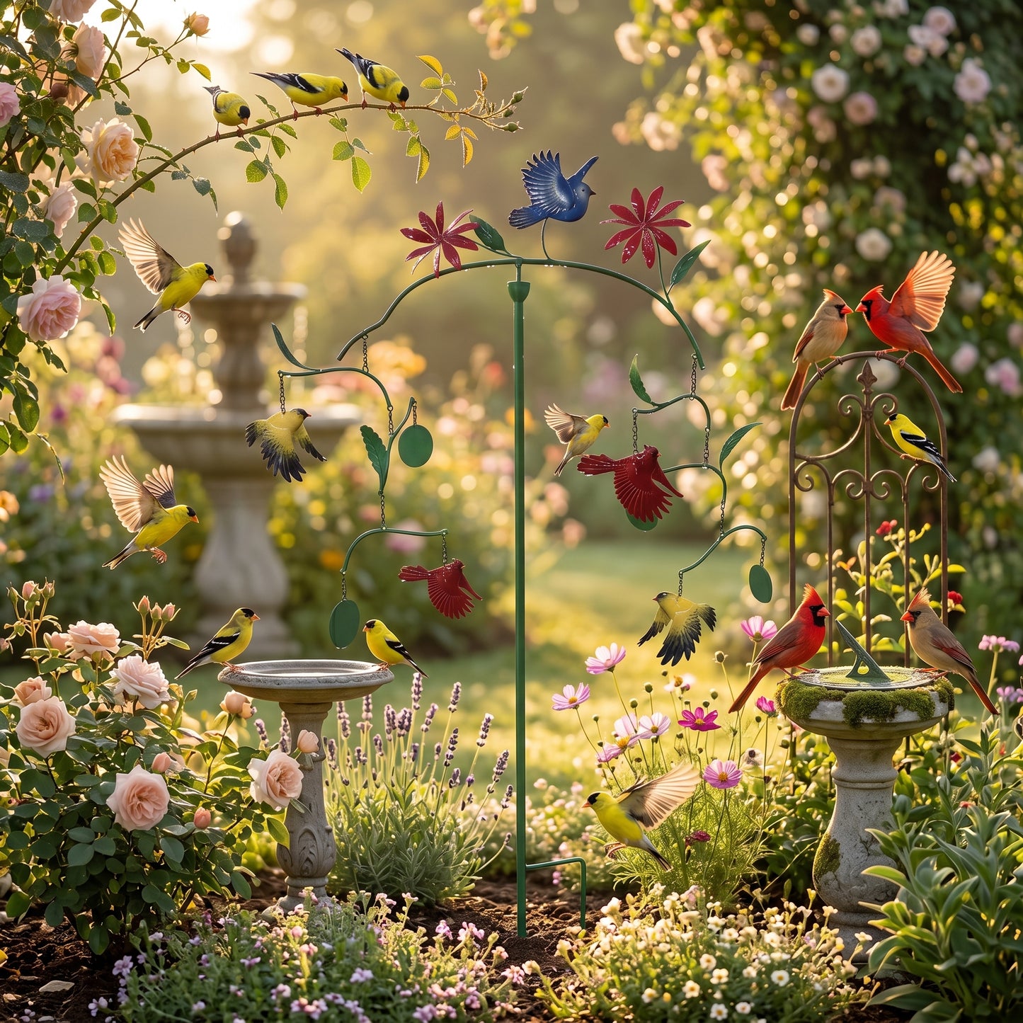 🔥Limited Time Offer🐦Hummingbird & Cardinal Balance Wind Spinner Garden Stake, Metal Kinetic Outdoor Decor (2 Styles)