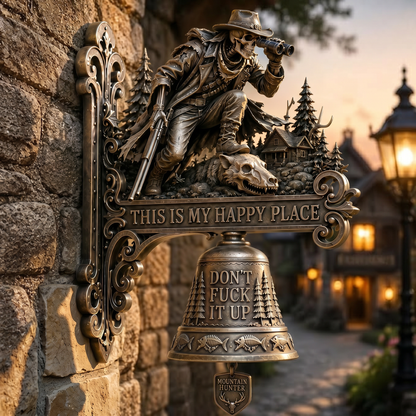 💀Skeleton Surfing & Hunter Wall Door Bell, Funny Vintage Bronze Metal Welcome Doorbell
