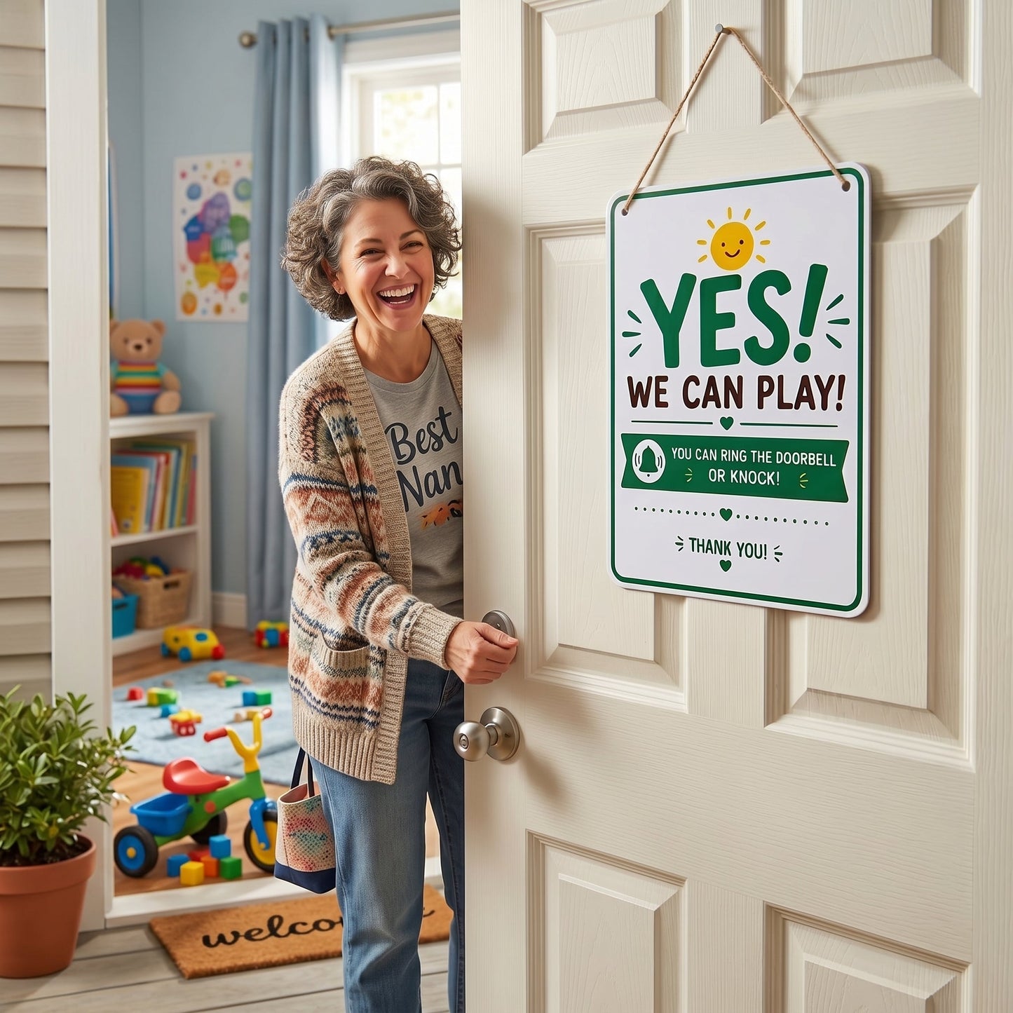 Summer Quiet Time Doorplate, Flipable Yes No Playtime Hanging Plaque 8×12Inch