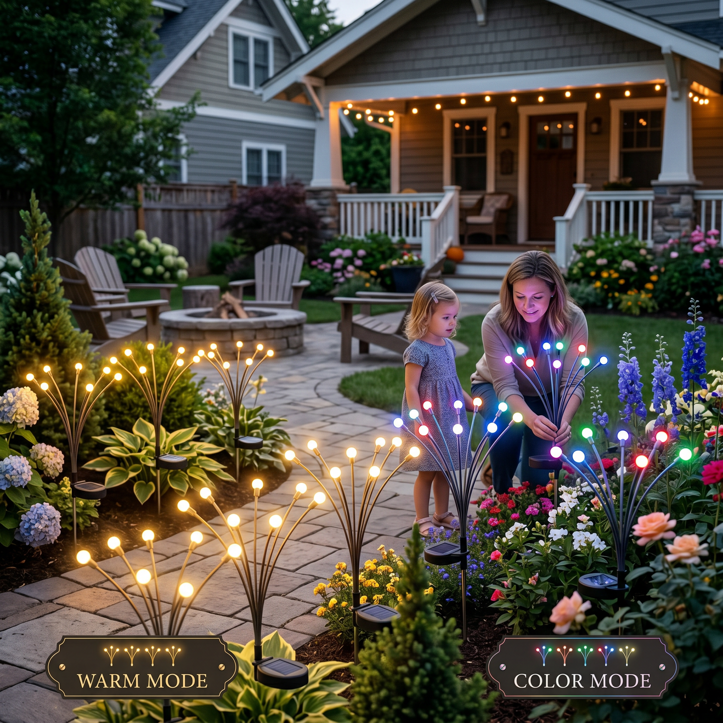 Solar Firefly Garden Lights, Waterproof Outdoor Swaying Stake Lights with 4 Modes (Warm White/Multi‑Color, Steady/Flashing) for Yard, Patio & Landscape