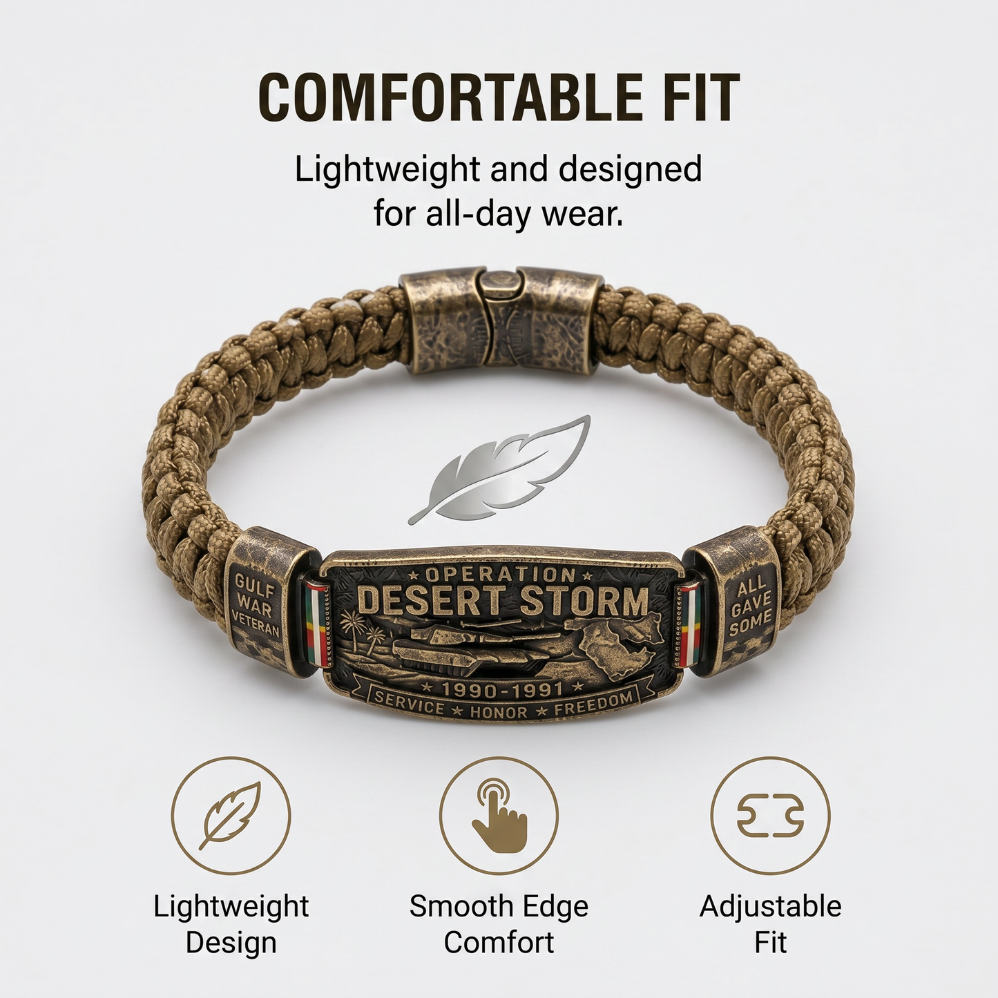Operation Desert Storm Veteran Paracord Bracelet, Gulf War Service Memorial Honor Wristband