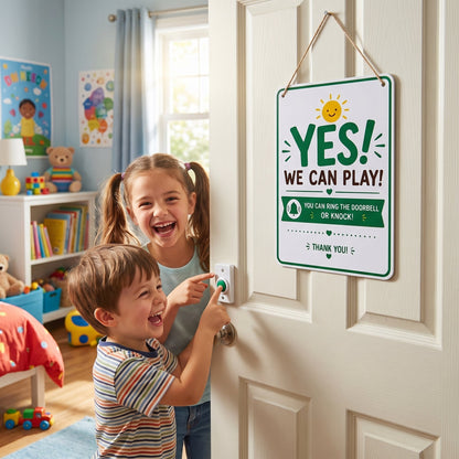 Summer Quiet Time Doorplate, Flipable Yes No Playtime Hanging Plaque 8×12Inch