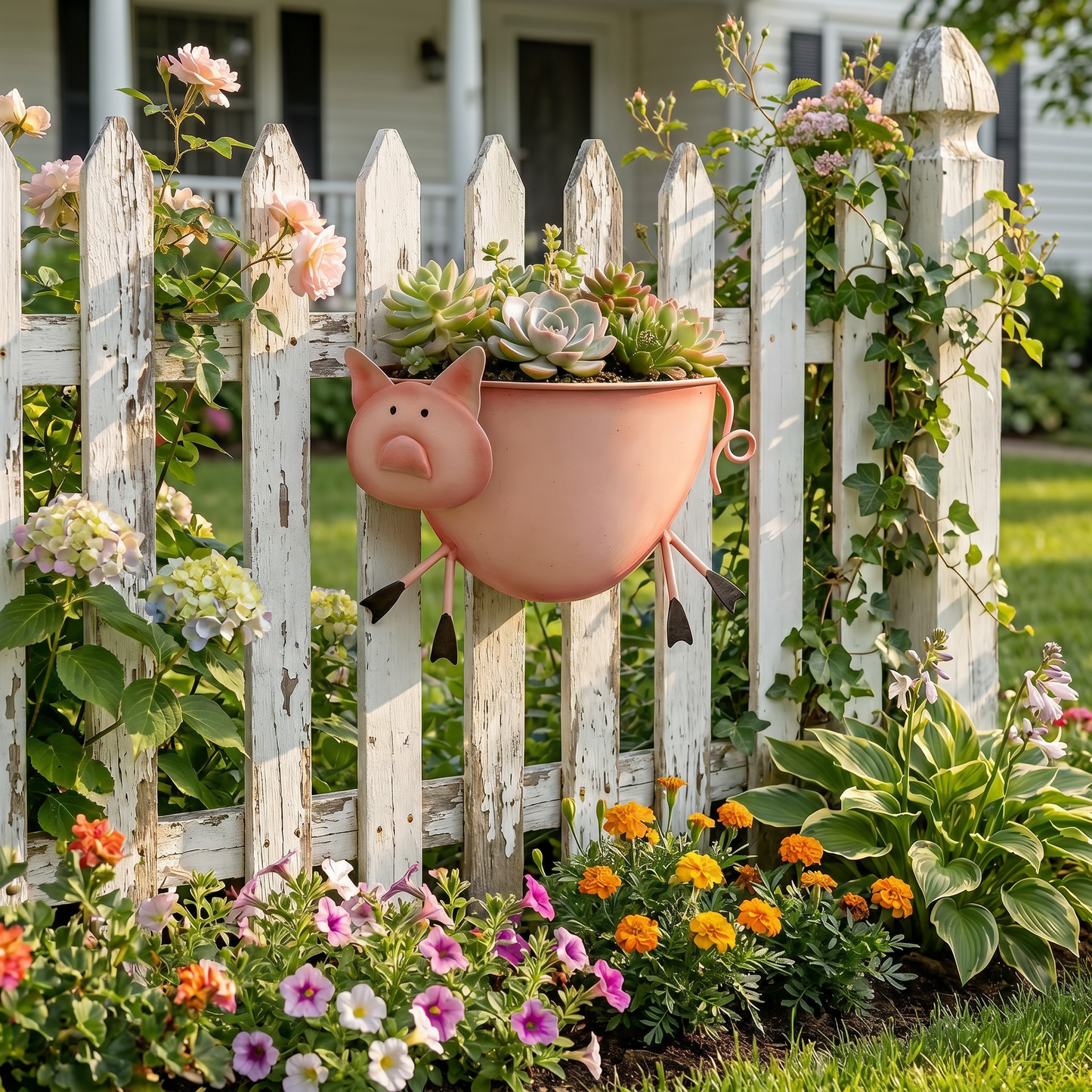 Farm Animal Metal Wall Planter, Cow Pig Rooster Shaped Hanging Flower Pot