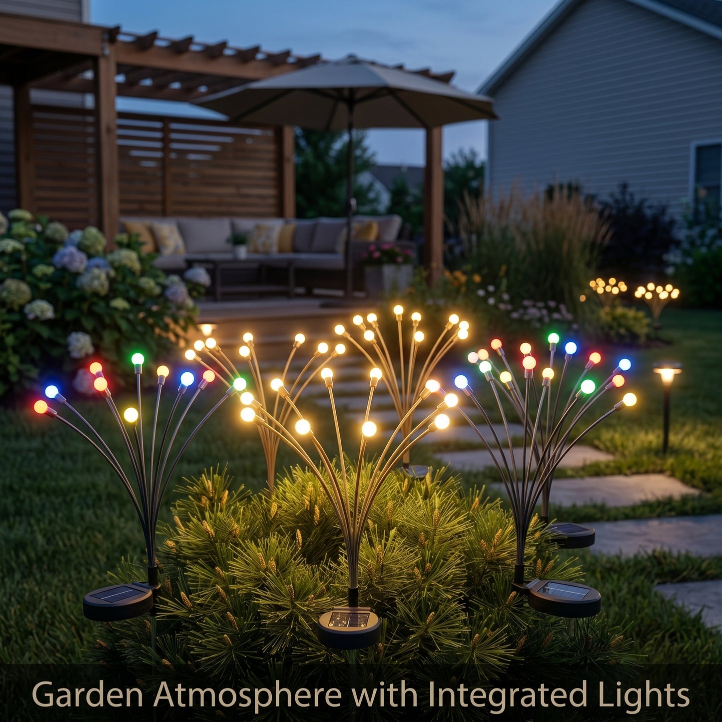 Solar Firefly Garden Lights, Waterproof Outdoor Swaying Stake Lights with 4 Modes (Warm White/Multi‑Color, Steady/Flashing) for Yard, Patio & Landscape