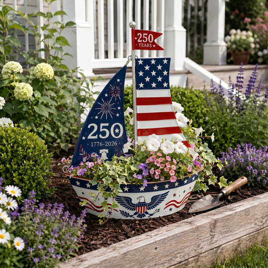 🔥America 250 Years Patriotic Sailboat Metal Planter, Outdoor Garden & Wall Patriotic Decor