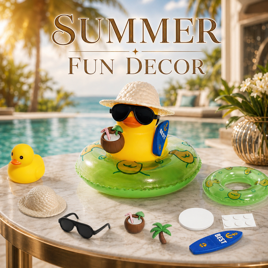 🔥50% OFF Limited Time | DIY Summer Fun Duck Ornament, Tropical Hand Assembly Decor for Car, Desk, Pool & Courtyard