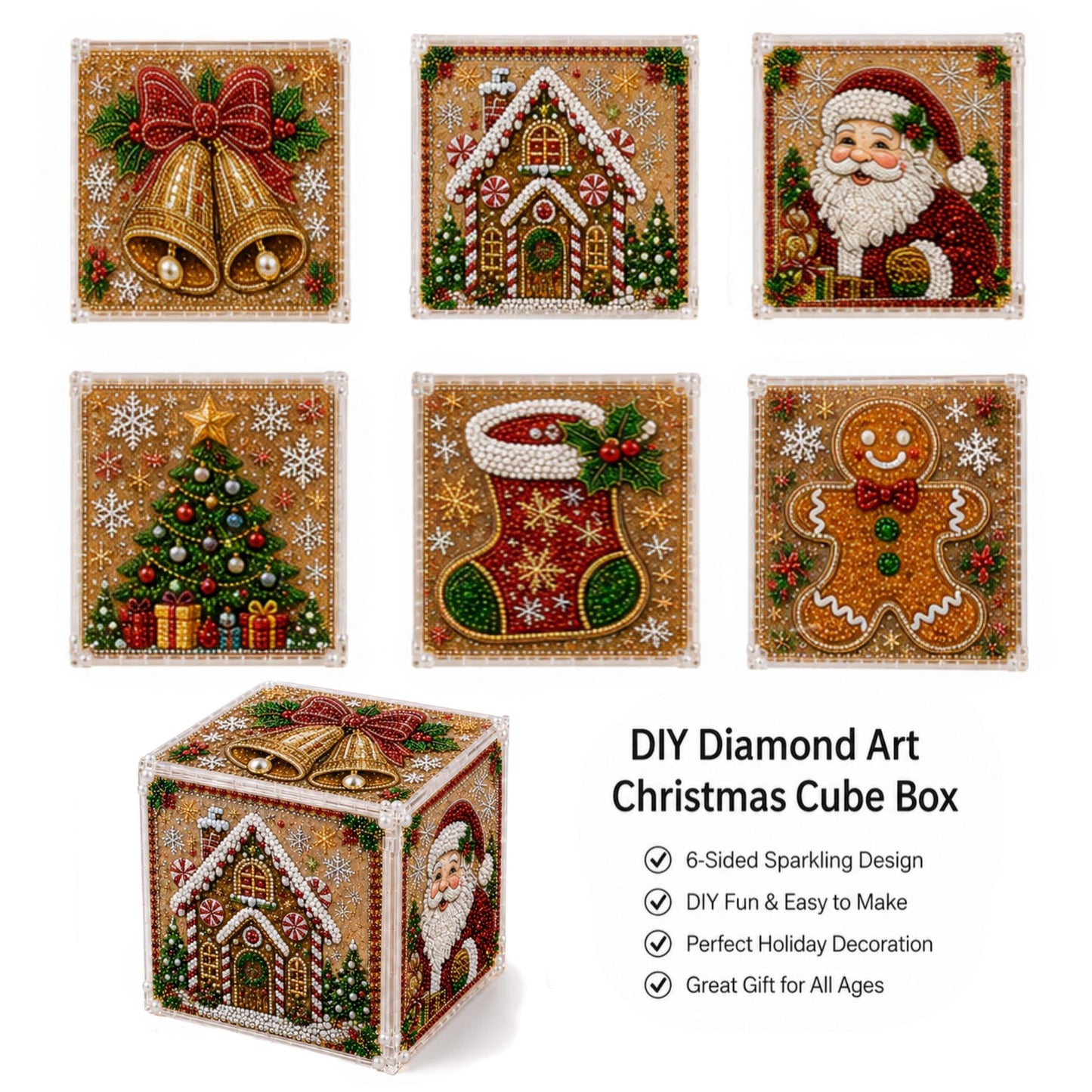 ✨ Sparkle Your Holidays! DIY Diamond Art Festive Cube Box (Decor & Storage in One!) 🎁